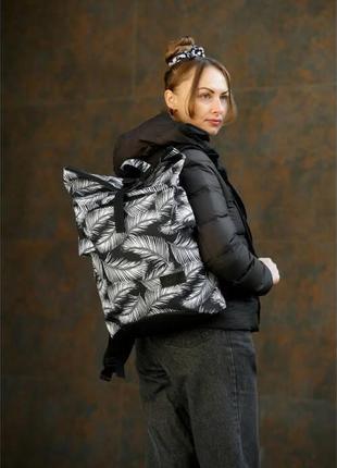 Жіночий рюкзак ролл sambag rolltop kzn чорний принт palm