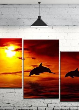 Модульна картина на полотні profart sm3-t177 100 х 53 см дельфіна на заході сонця (hub_ehig86447)1 фото