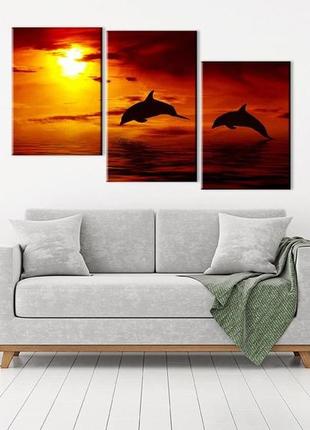 Модульна картина на полотні profart sm3-t177 100 х 53 см дельфіна на заході сонця (hub_ehig86447)2 фото