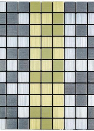 Самоклеюча алюмінієва плитка срібна із золотом мозаїка 300х300х3мм sw-00001826 (d)