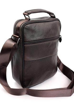 Чоловіча сумка шкіряна з ручкою та ременем через плече 18х23 jz-20456-so коричнева4 фото