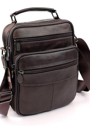 Мужская сумка кожаная с ручкой и ремнём через плечо 18х23 jz-20456-so коричневая1 фото