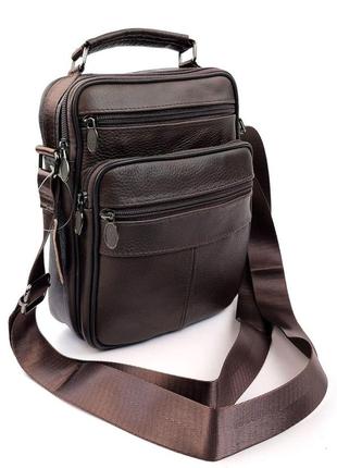Мужская сумка кожаная с ручкой и ремнём через плечо 18х23 jz-20456-so коричневая6 фото