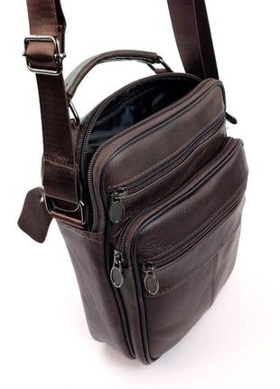 Мужская сумка кожаная с ручкой и ремнём через плечо 18х23 jz-20456-so коричневая8 фото