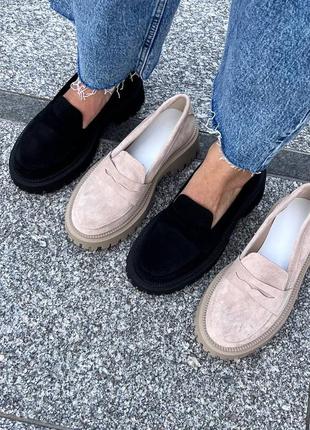Зручні замшеві туфлі лофери натуральна замша