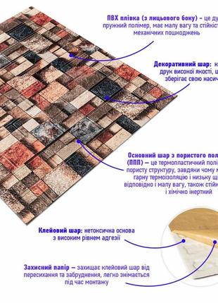 Декоративна 3d панель самоклейка під цеглу кольорова мозаїка 700х770х4мм (350) sw-000005322 фото