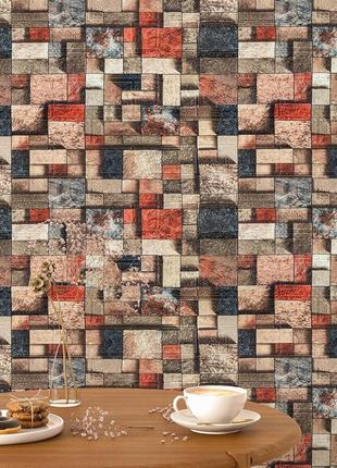 Декоративна 3d панель самоклейка під цеглу кольорова мозаїка 700х770х4мм (350) sw-000005325 фото