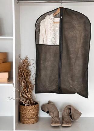 Чохол флізеліновий для одягу з прозорою вставкою завдовжки 90 см (сірий)2 фото
