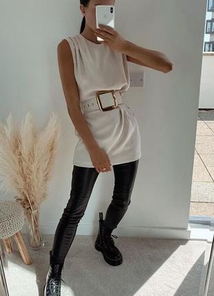 Сукня плаття туніка міні вільний крій оверсайз осіння бежева zara