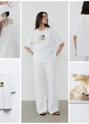 Крутая белоснежная футболка zara с ожерельем. текущая коллекция.