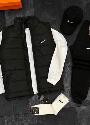 Мужской комплект nike Box на осень 5в1 свитшот + брюки + жилетка + кепка + носки | осенний спортивный котсюм найк