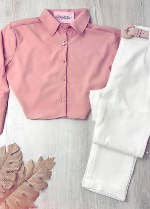 Нереально гарний діловий жіночий комплект сорочка софт і брюки з поясом стильний костюм класичний