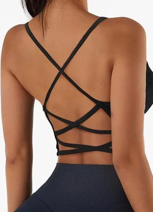 Топ бюстгальтер женский спортивный с открытой спиной со шнуровкой, стильный топик...