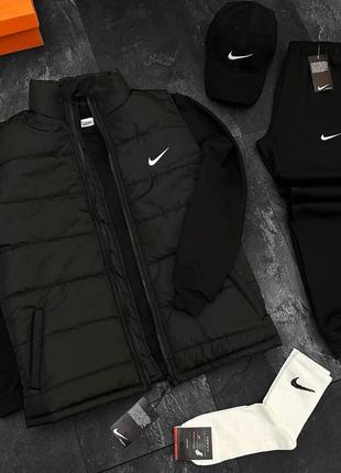 Мужской комплект nike на осень 5в1 свитшот + брюки + жилетка + кепка + носки | осенний спортивный котсюм найк
