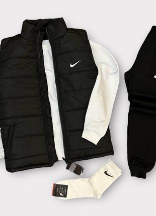 Мужской комплект nike Box на осень 4в1 свитшот + брюки + жилетка + носки | осенний спортивный котсюм найк топ