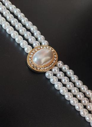Чокер кольє намисто перлина (імітація) із стразами