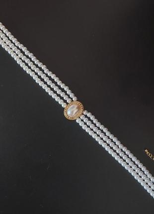 Чокер кольє намисто перлина (імітація) із стразами