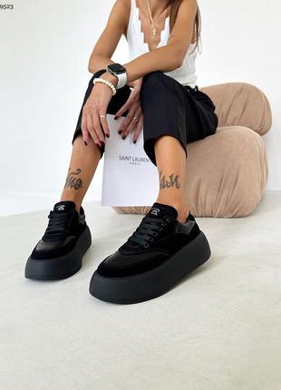 Кроссовки, черные, натуральная кожа/замша