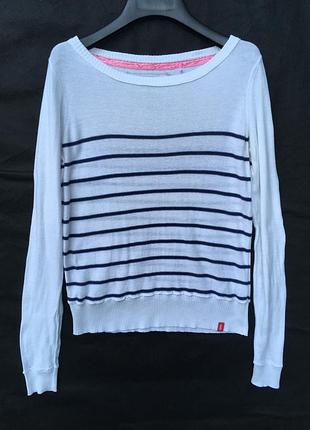 Легкий женский лонгслив edc esprit белая в синюю полоску s-ка