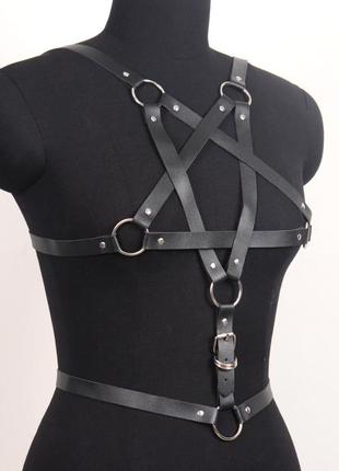 Портупея пентаграммма из натуральной кожи / кожаная портупея