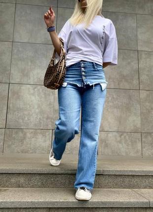 Коттоновые голубые джинсы туречки, женские трендовые джинсы на весну лето