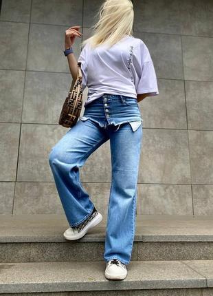 Коттоновые голубые джинсы туречки, женские трендовые джинсы на весну лето3 фото