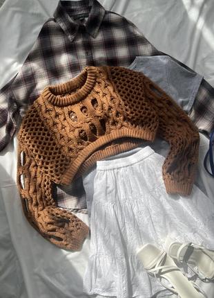 Кроп свитер вязаный с объемной вязкой cider2 фото