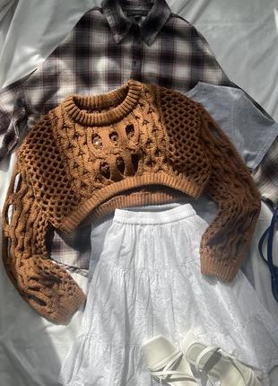 Кроп свитер вязаный с объемной вязкой cider3 фото