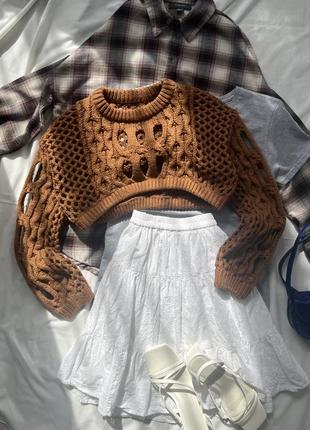Кроп свитер вязаный с объемной вязкой cider5 фото
