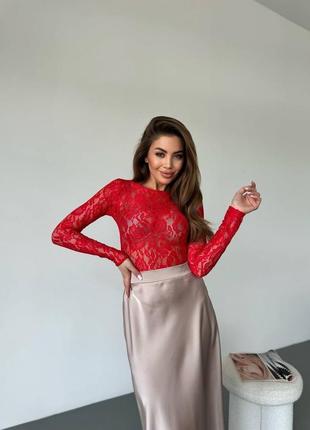 Боди гипюр с длинным рукавом