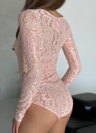 Боди гипюр с длинным рукавом