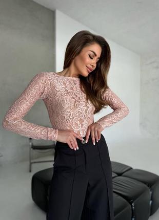 Боди гипюр с длинным рукавом