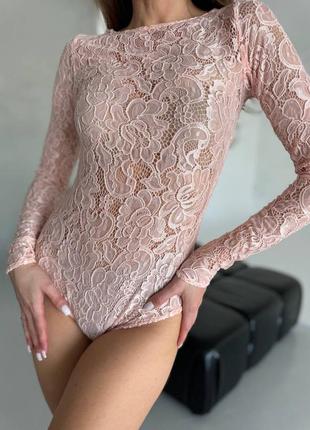 Боди гипюр с длинным рукавом