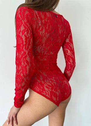 Боди гипюр с длинным рукавом