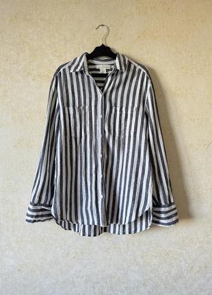 Лляна бавовняна сорочка в смужку h&m