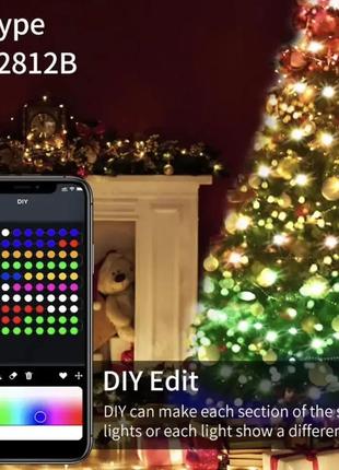 Умная гирлянда 10 м bluetooth 100 led rgb с управлением из телефона + пульт
