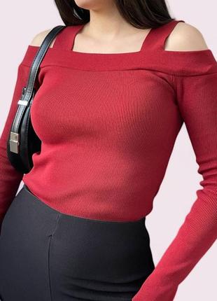 Женская темно-красная кофта в рубчик с открытыми плечами asos4 фото