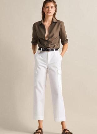 Брюки massimo dutti з кишенями висока посадка карго штани льон бавовна