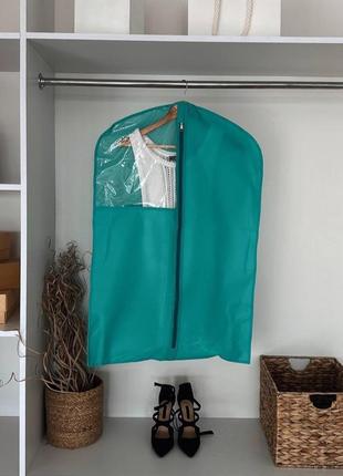 Чохол флізеліновий для одягу з прозорою вставкою завдовжки 90 см (лазур)2 фото