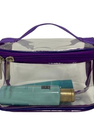 Маленькая прозрачная косметичка-чемоданчик 17*11*8 см s (фиолетовый)
