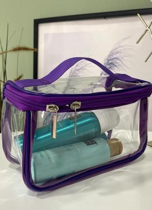 Маленькая прозрачная косметичка-чемоданчик 17*11*8 см s (фиолетовый)2 фото