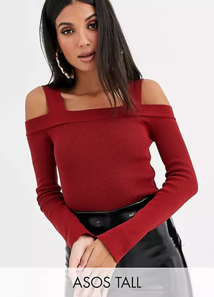 Женская темно-красная кофта в рубчик с открытыми плечами asos1 фото