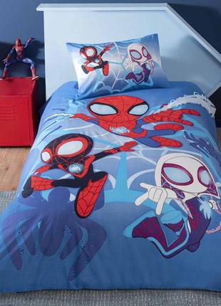 Туреччина 🇹🇷, підлітковий комплект постільної білизни 160×220 см spidey and friends, ранфорс люкс якість