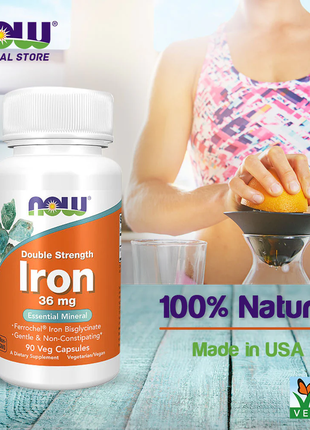 Now foods, залізо подвійної концентрації, 36 мг, 90 вегетаріанських капсул now foods