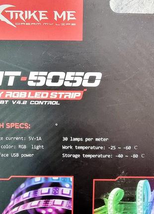 Світлодіодна стрічка xtrike me rgb ht-5050 bluetooth  5м, чорна3 фото