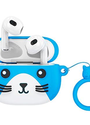 Навушники бездротові дитячі bluetooth hoco cat ew46 у кейсі, сині
