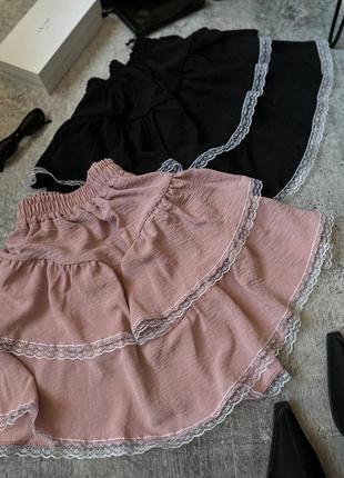 Літній розпродаж❗️невагома та легка спідниця «воланчики» з мереживом 💖2 фото