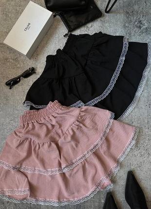 Літній розпродаж❗️невагома та легка спідниця «воланчики» з мереживом 💖