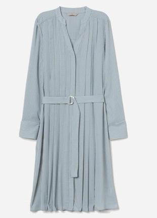 H&m платье   миди с поясом  мятного цвета