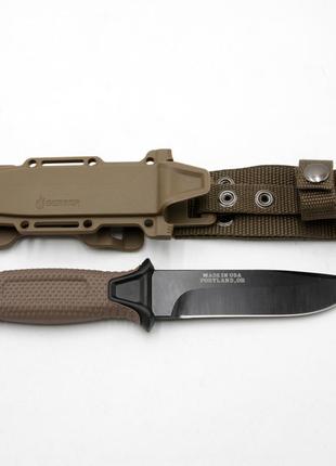 Нож gerber хаки с пластиковым чехлом для охоты